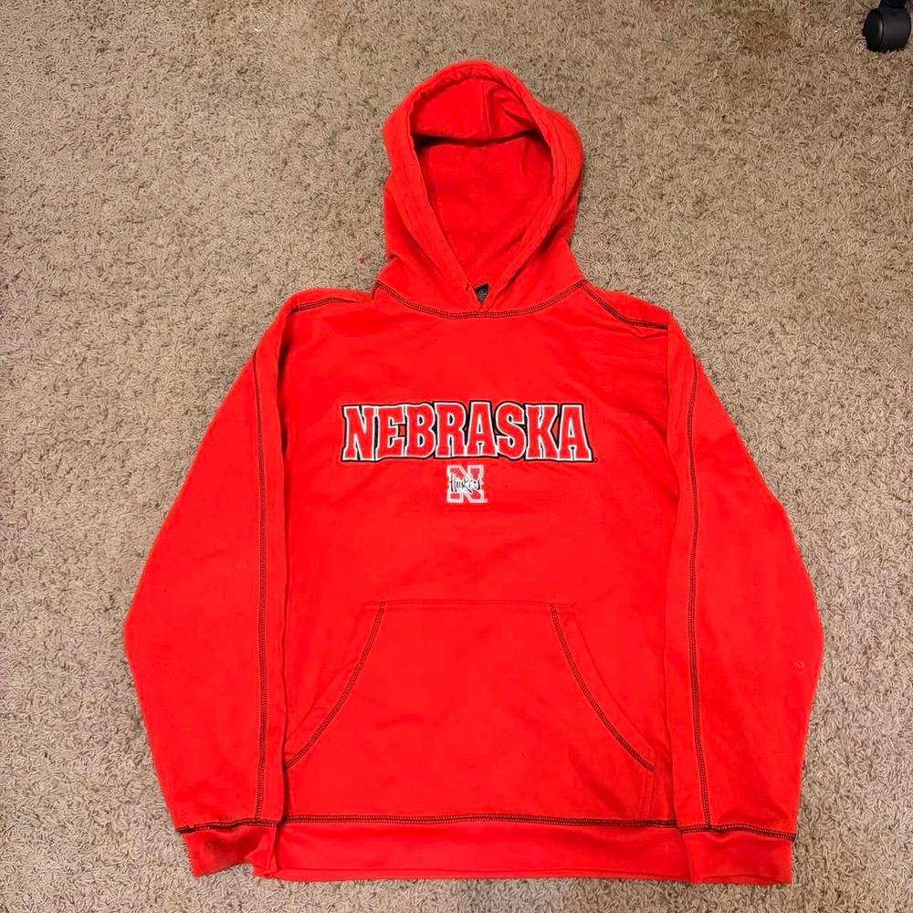 Nebraska Cornhuskers Pro Edge Red Hoodie Black Stitch Embroidered XL Fits Large